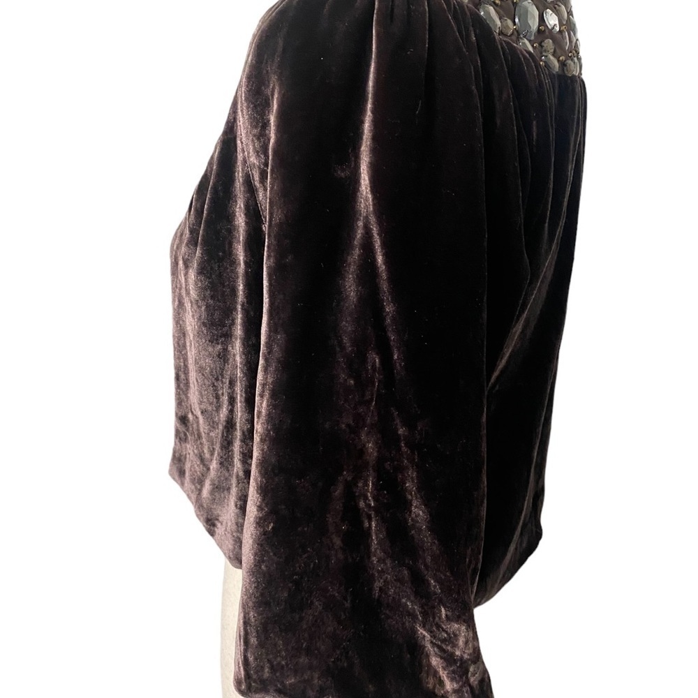 JOOLAY brown jeweled silk/ velvet sleeved caplet‎ - Picture 9 of 10